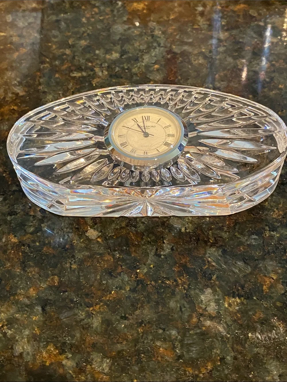 Waterford Clear Crystal Oval Desk Clock with Sunburst Cut